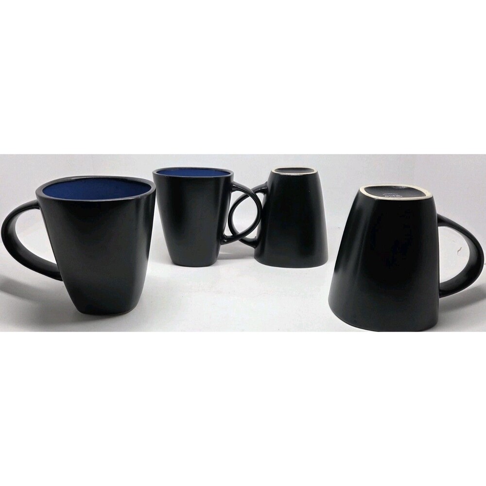Lot of 4 Gibson Elite Soho Lounge Mugs Two-Tone Matte Black & Cobalt Blue 12oz